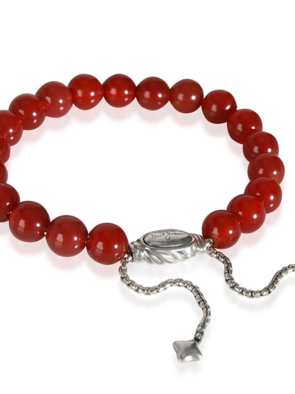 David Yurman 925 Sterling Silver 8mm Carnelian Spiritual Beads Bracelet.